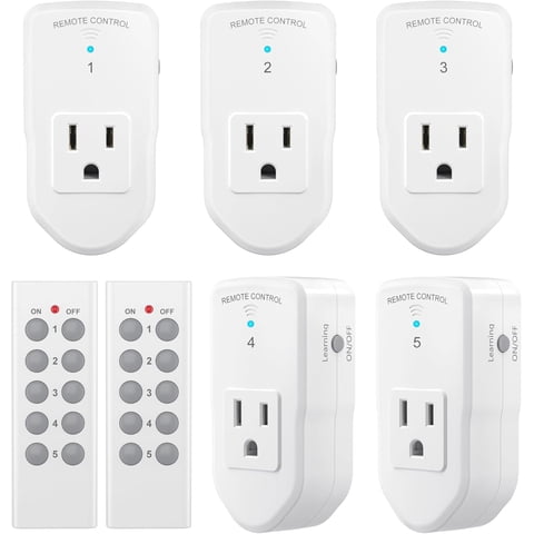 BN-LINK Wireless Remote Control Outlet with Extra Long Range, for Household Appliances, White (2 Remotes + 5 Outlets)