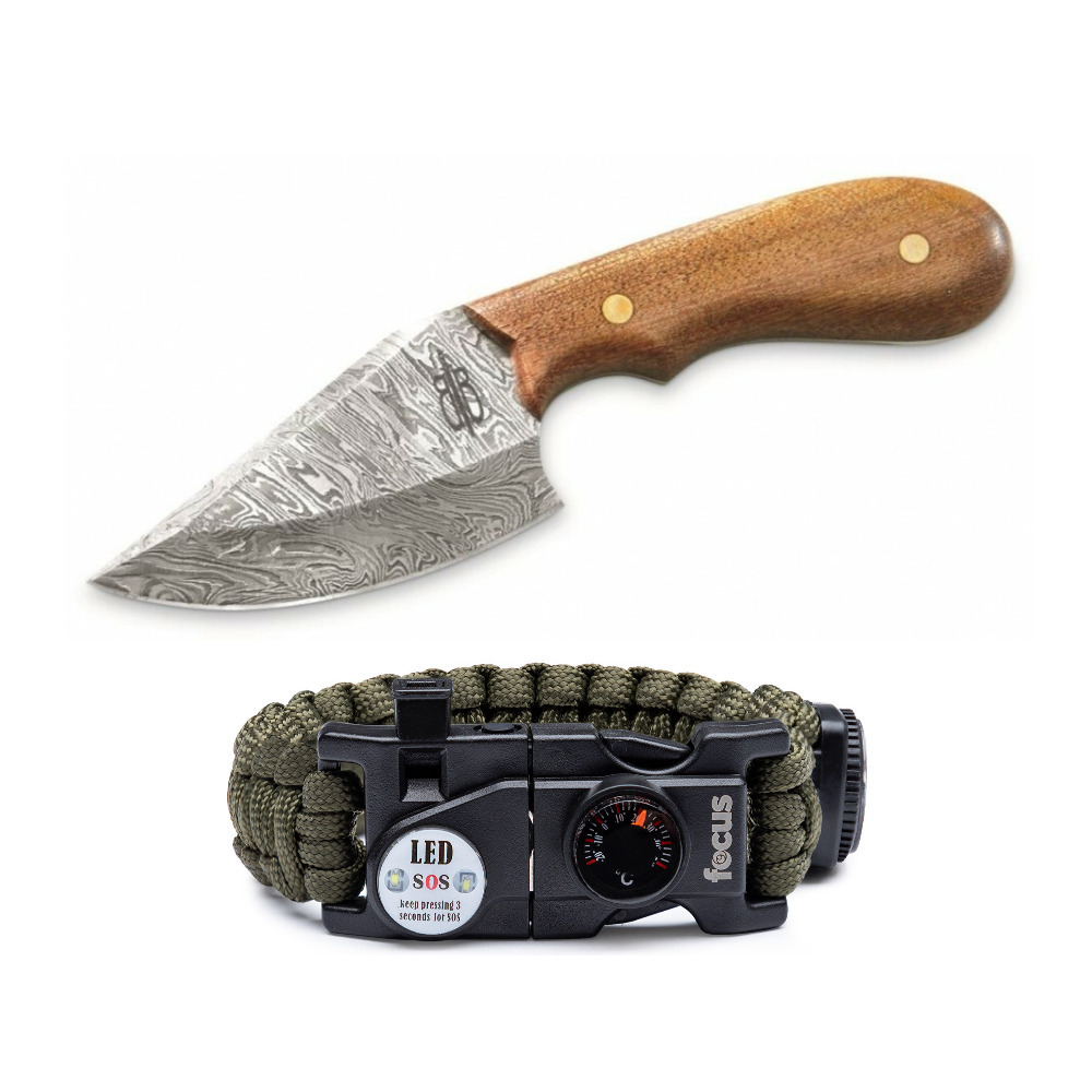 BNB Knives Wild Skinner with Damascus Steel Blade and Survival Multi-Tool  Paracord Bracelet - Walmart.com