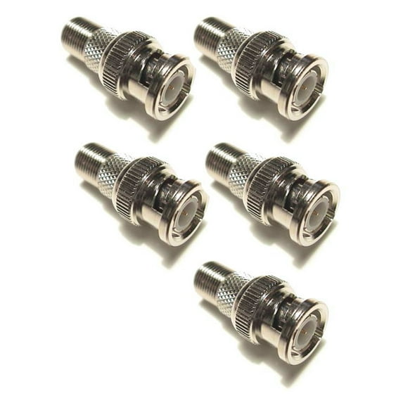 BNC Male Plug to F-Type Female Jack TV Adapter RF Coaxial Cable Connector (5/pk)