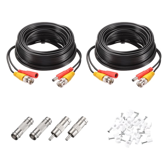 BNC Video Power Cable,10m/33ft All-in-One Security Camera Wire,2 Set Black