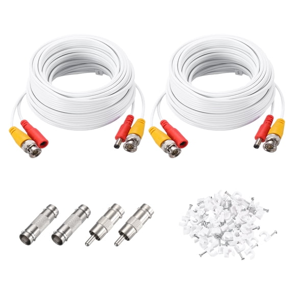 BNC Video Power Cable,10m/33ft All-in-One Security Camera Wire,2 Set White