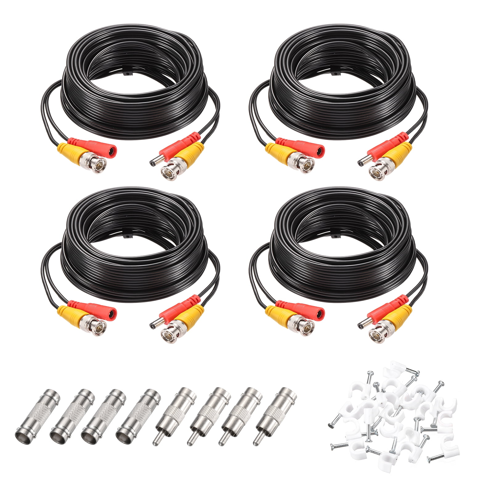 BNC Video Power Cable,15m/49ft All-in-One Security Camera Wire,4 Set Black