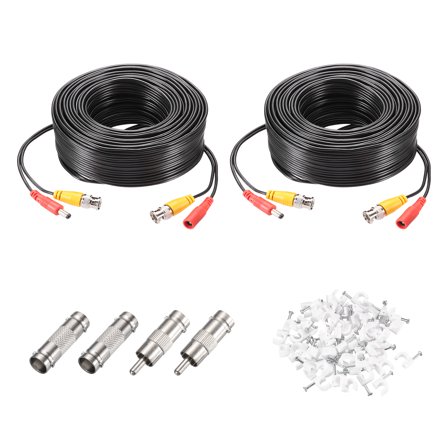 BNC Video Power Cable,20m/66ft All-in-One Security Camera Wire,2 Set Black