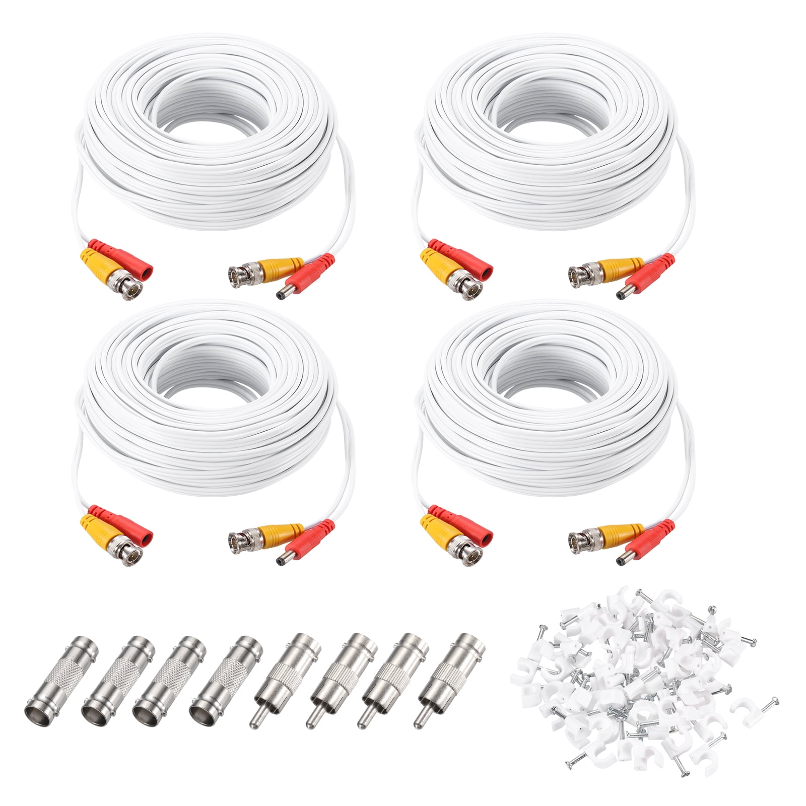 BNC Video Power Cable,20m/66ft All-in-One Security Camera Wire,4 Set White