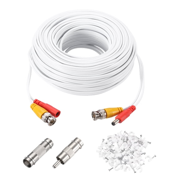 BNC Video Power Cable,30m/98ft All-in-One Security Camera Wire,1 Set White