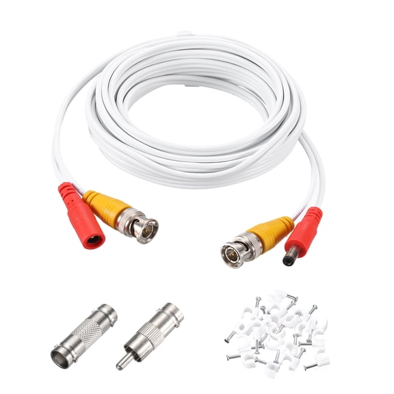 BNC Video Power Cable,3m/10ft All-in-One Security Camera Wire,1 Set White