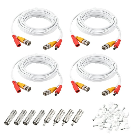 BNC Video Power Cable,5m/16ft All-in-One Security Camera Wire,4 Set White