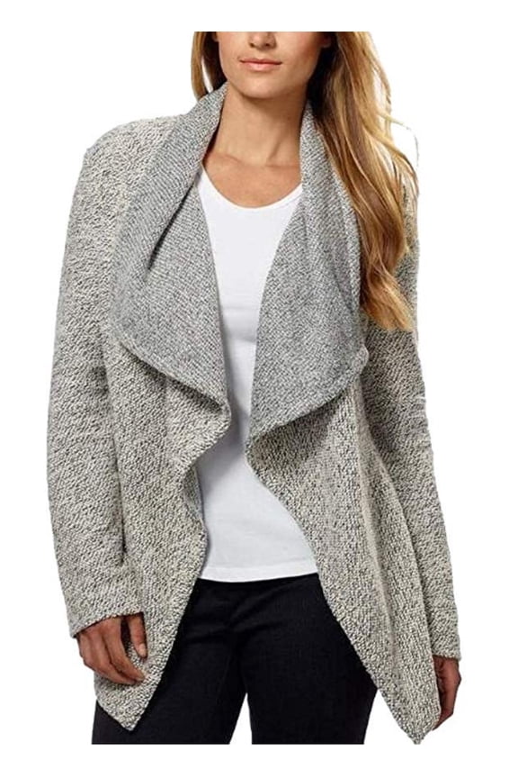 BNCI by Blanc Noir Womens Tweed Drape Front Shawl Collar Cardigan - Grey(Medium)