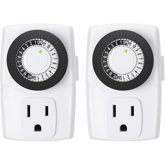 BN-LINK BND-60/U47 Indoor Mini 24-Hour Mechanical Outlet Timer, 3-Prong, 2-Pack