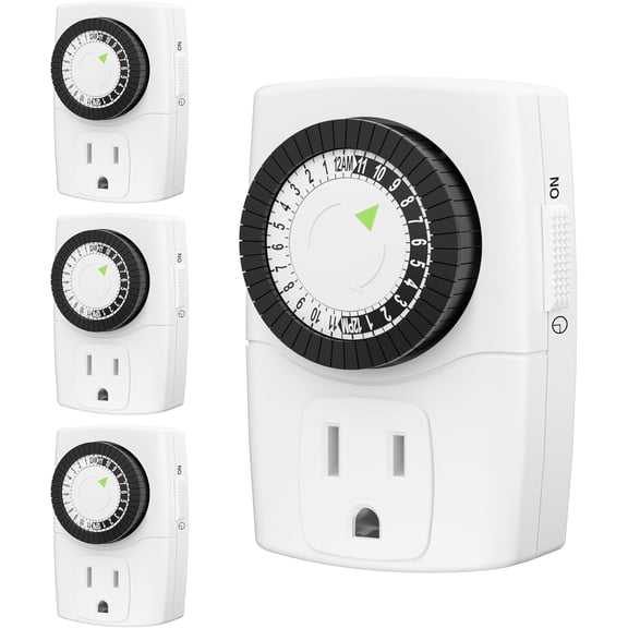 BND-60/U47 Indoor Mini 24-Hour Mechanical Outlet Timer, 3-Prong, 4-Pack