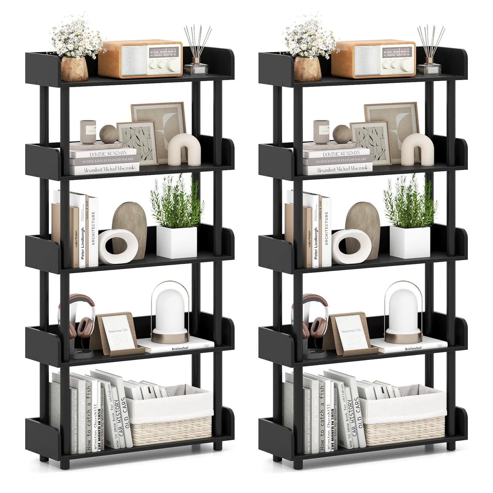 BNDFTF 5-Tier Industrial Style Bookcase with Protective Railings, High ...