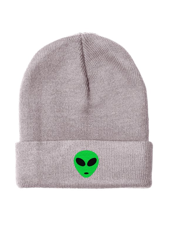 BNE Embroidered Green Alien Warm Winter Beanie Green Alien-EM-0028-Gray