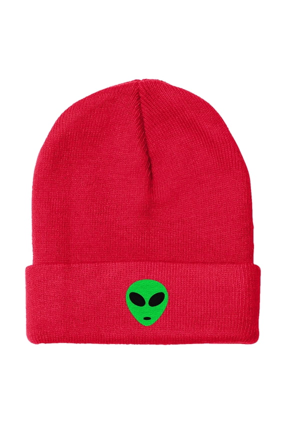 BNE Embroidered Green Alien Warm Winter Beanie Green Alien-EM-0028-Red