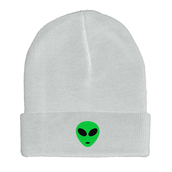 BNE Embroidered Green Alien Warm Winter Beanie Green Alien-EM-0028-White