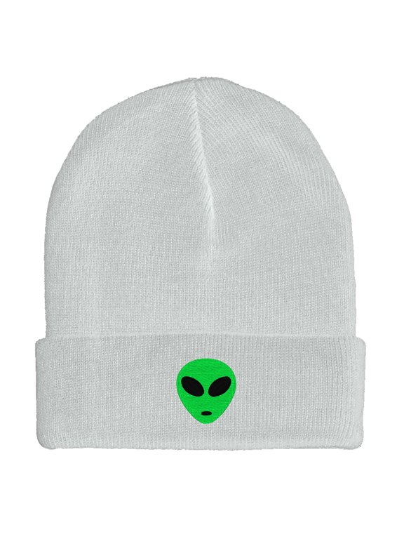 BNE Embroidered Green Alien Warm Winter Beanie Green Alien-EM-0028-White