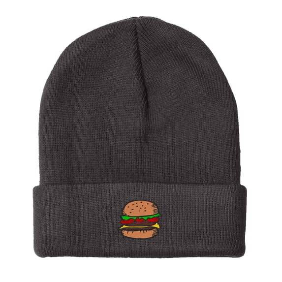 BNE Embroidered Hamburger Beanie for Men and Women Hat-EM-0030-Black