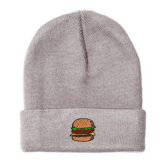 BNE Embroidered Hamburger Beanie for Men and Women Hat-EM-0030-Gray