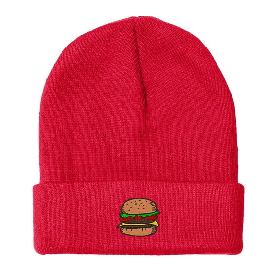 BNE Embroidered Hamburger Beanie for Men and Women Hat-EM-0030-Red