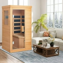 BNEHS Single Infrared Full Spectrum Sauna, Indoor Wooden Dry Sauna, with 4 Heater Panels, Bluetooth and Tempered Glass