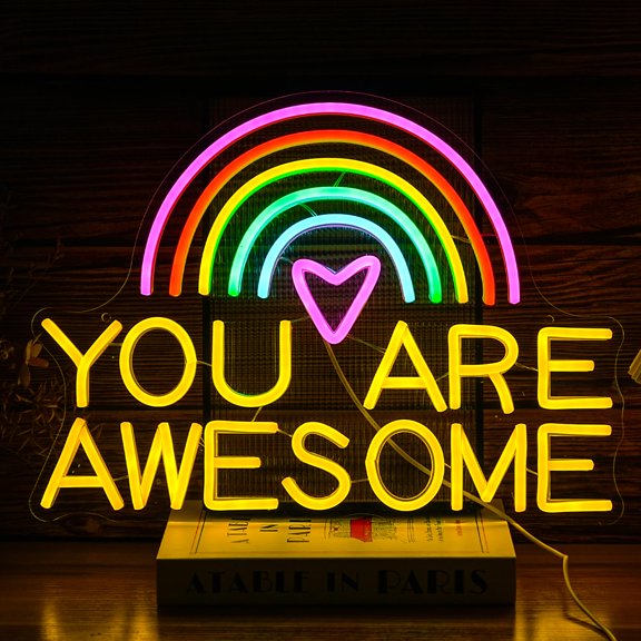 BNEMCEZH You Are Awesome Neon Sign USB Power Led Rainbow Light Up Sign for Wall Decor Dimmable You Are Awesome Neon Light for Classroom Living Room Kids Room Wedding Birthday Party Bar Y101