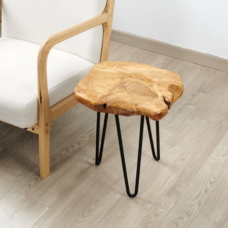 Greenage Natural Edge Cedar Wood End Table, Rustic Wood Side Table, Nightstand, Plant Stand, 12" x 13.5" x 17.4"