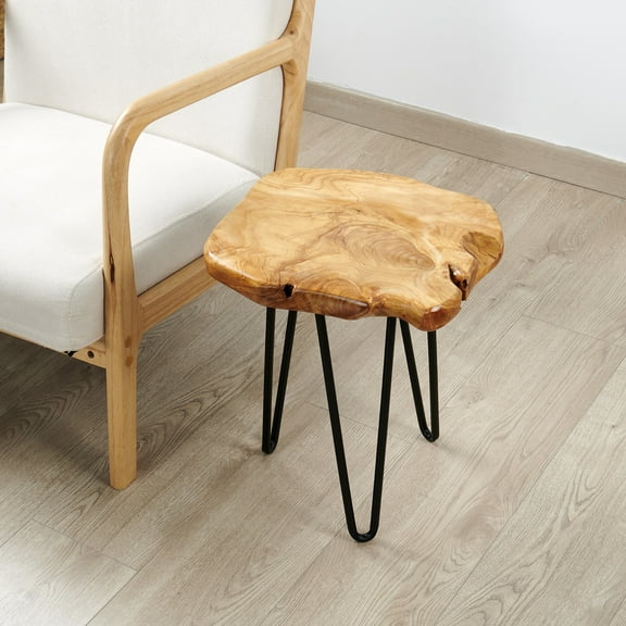 Greenage Natural Edge Cedar Wood End Table, Rustic Wood Side Table, Nightstand, Plant Stand, 12" x 13.5" x 17.4"