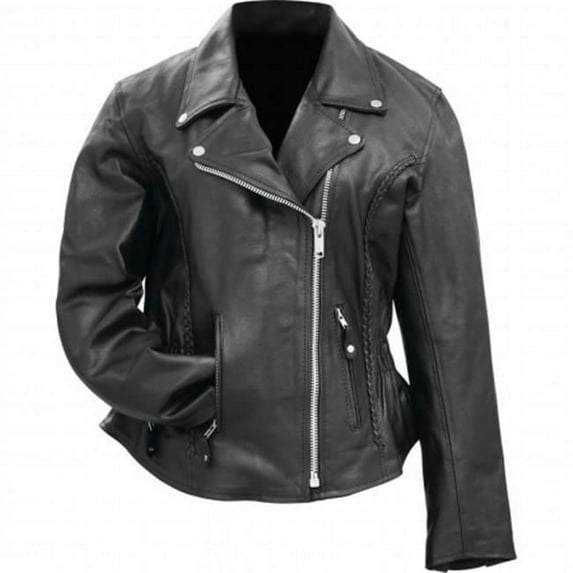 BNFUSA BKLMJSLBXL Ladies Solid Genuine Buffalo Leather Motorcycle Jacket - XL