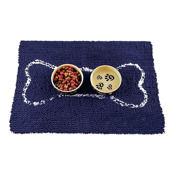 BNHHNB Dog Food Mat Water Absorbent - Microfiber Chenille Pet Feeding Mat - Slopmat for Messy Paws - Washable Rug for Dogs Cats - Navy/Oatmeal (18x24 inch)
