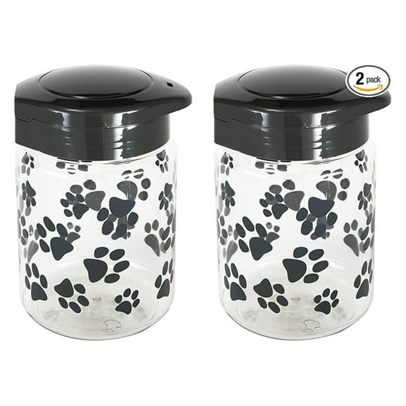 BNHHNB Dog Food Storage Container 2 Pack, 64oz Airtight Pet Food Jars for Dry & Wet Food, Cat Treat Containers, Small Animal Storage, Grey Paw Print Design