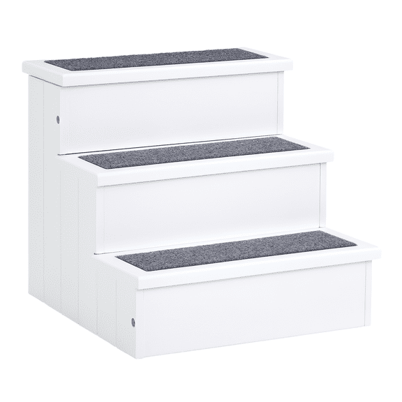 BNHHYYDS 3 Step Wooden Carpeted Non Slip Pet Stairs Ramp for Cats and Small Dogs - White