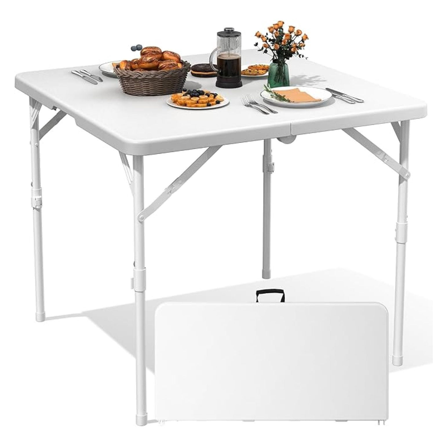 BNHHYYDS 34" Folding Table, Portable Square Card Table with Carrying ...