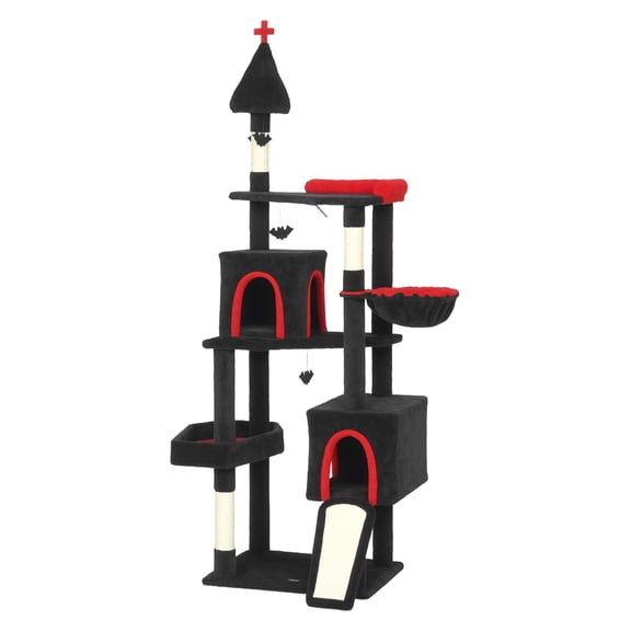 BNHHYYDS 78" Gothic , Cat Tower with Coffin Bed, 2 Spacious Condos, Sisal Scratching Posts, Bat Hanging Balls,