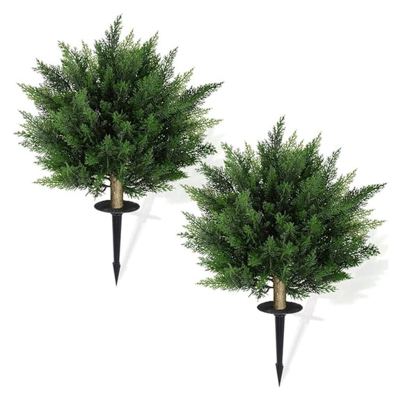 BNHHYYDS Artificial Cypress Topiary Trees - 2ft Outdoor Fake Cedar Plants, Realistic Faux Boxwood Bushes with Spike Base for Home, Living Room, Porch, Front Yard Decor