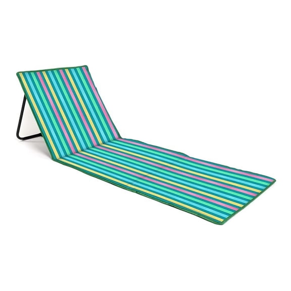 BNHHYYDS Beach Recliner Mat Folding Portable Sun Lounger - Adjustable Backrest, Lightweight Camping Chair, Valuables Pocket - Striped, Dark Multicolour