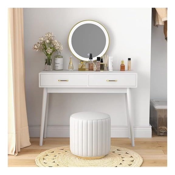 BNHHYYDS White Desk with Drawers - 40 Inch Small White Office Desk for Home, Modern Computer Writing Table for Bedroom, Solid Leg Study Desk