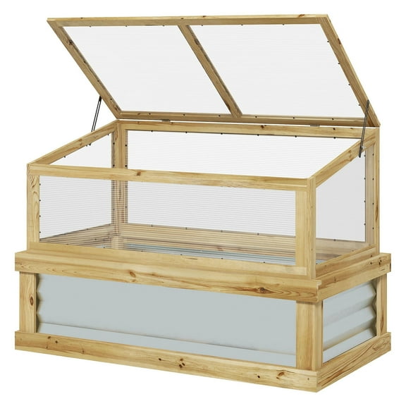 BNHHYYDS Wooden Cold Frame Greenhouse Lean-to Raised Garden Bed Flower Planter Shelf 41x22.5x28.25 Natural