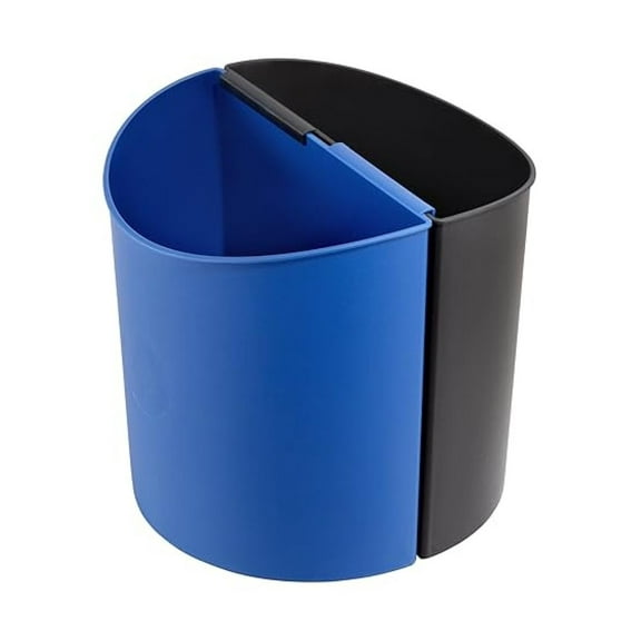 BNHHYYNB Desk Side Trash Can Recycling Bin Combo, 6 Gallon - Kitchen, Office, Indoor Use - Black/Blue Dual Compartment