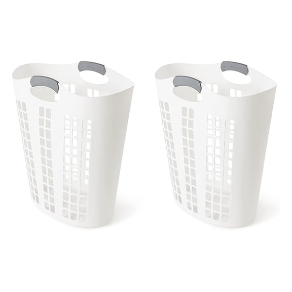 BNHHYYNB Laundry Hamper 2 Pack, 87.5 Liter Flex Basket - Lightweight Plastic Ventilated Clothes Bin with Handles, White