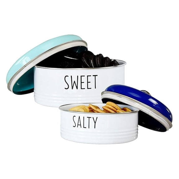 BNHHYYNB Rustic Cookie Jars Set of 2 Airtight - Farmhouse Kitchen Decor - Vintage Blue/Mint Metal Biscuit Storage Containers - Decorative Snack Jars with Lids - Gift Idea
