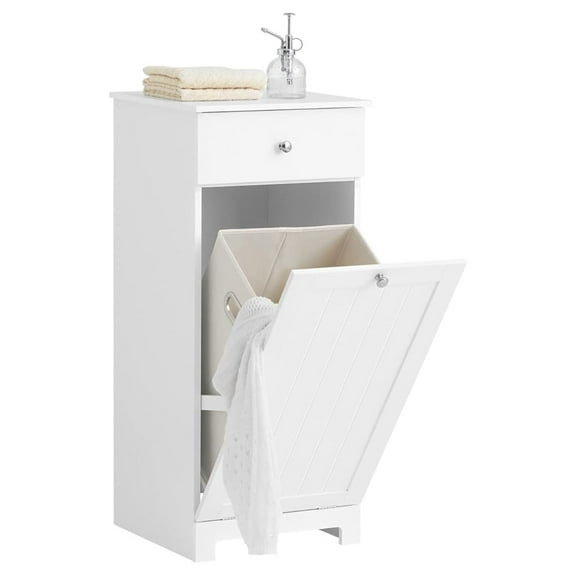 BNHHYYNB Slim Laundry Hamper Cabinet, Tilt-Out Hamper with Drawer & Shelf, White Bathroom Storage, Narrow Laundry Basket Chest, Space Saving