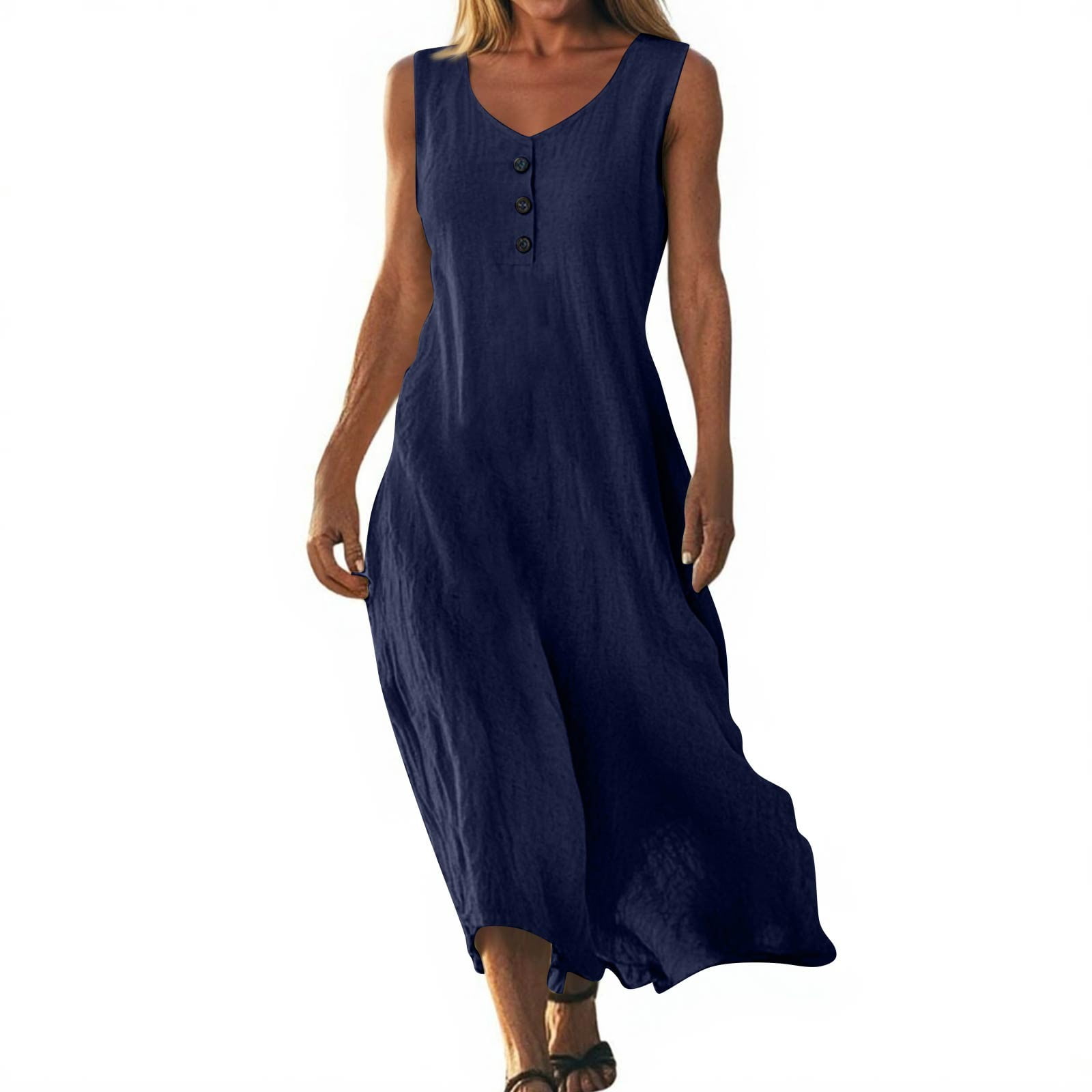 BNI Womens Summer Linen Dresses Printed Tank Sleeveless Dress Hollow BNI Womens Summer Linen Dresses Printed Tank Sleeveless Dress Hollow