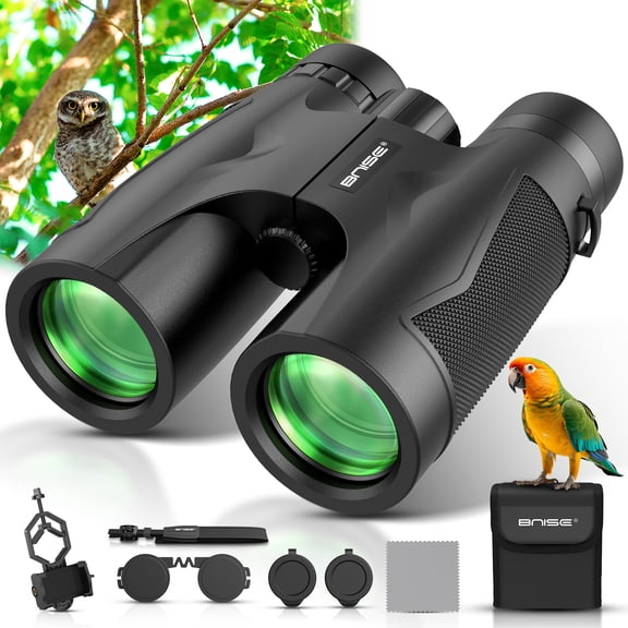BNISE Binoculars for Adults , 10X42 HD Professional Binoculars with Low Light Vision Bak 4 Prism FMC Lens, Compact Waterproof for Bird Watching,Hunting,Hiking Outdoor Traveling