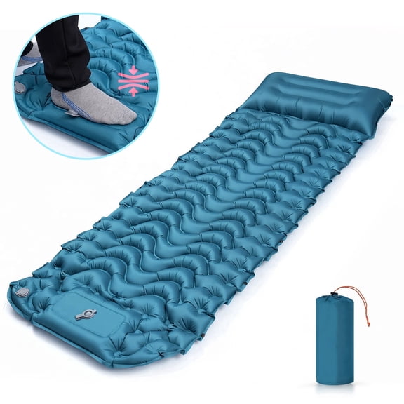 BNISE Camping Sleeping Pad Portable-Inflatable Sleeping Pad with Built-in Pump & Pillow, Waterproof Camping Air Mattress for Backpacking, Hiking & Travel(6.3" Thick)