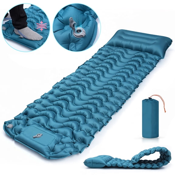 BNISE Camping Sleeping Pad Portable-Inflatable Sleeping Pad with Built-in Pump & Pillow, Waterproof Camping Air Mattress for Backpacking, Hiking & Travel(6.3" Thick)