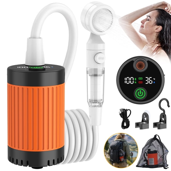 BNISE Portable Camping Shower with Filtered Showerhead, 6000mAh Rechargeable Pump  Smart LED Display, Outdoor Shower for Hiking, RV, Travel, Beach, Pet Bath, Car Washing