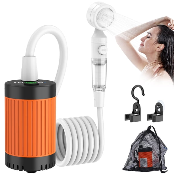 BNISE Portable Camping Shower - 6000mAh Rechargeable with Digital Display Camping Shower Pump, 3 Spray Modes IPX7 Waterproof for Hiking,Travel,Pet Bath,Car Wash