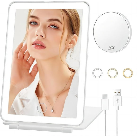 BNITCULT Rechargeable Travel Vanity Makeup Mirror with 3 Colors Light Modes Portable Dimmable Touch Screen 7.9''White