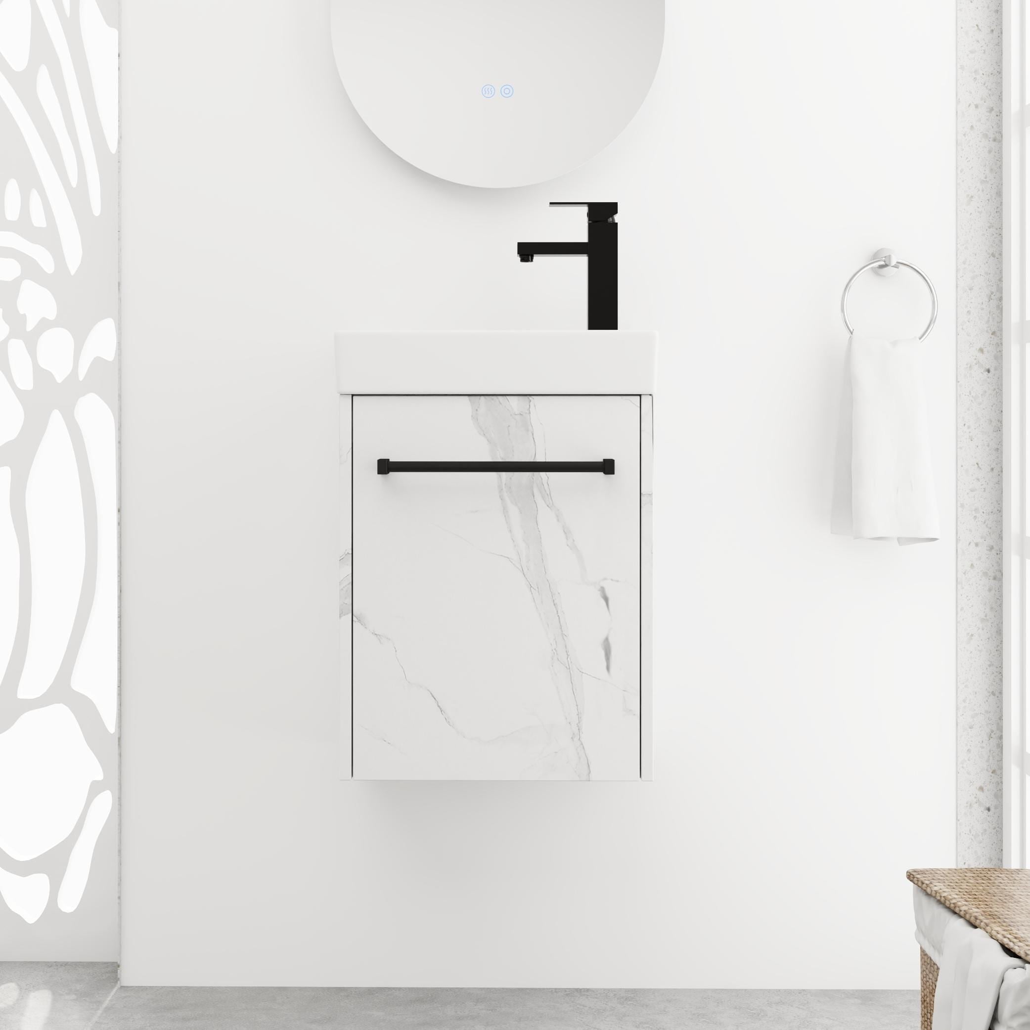 Carrara White Ceramic Wall-Mount Single Sink Vanity, 15.9''W x 8.8''D x 22.1''H