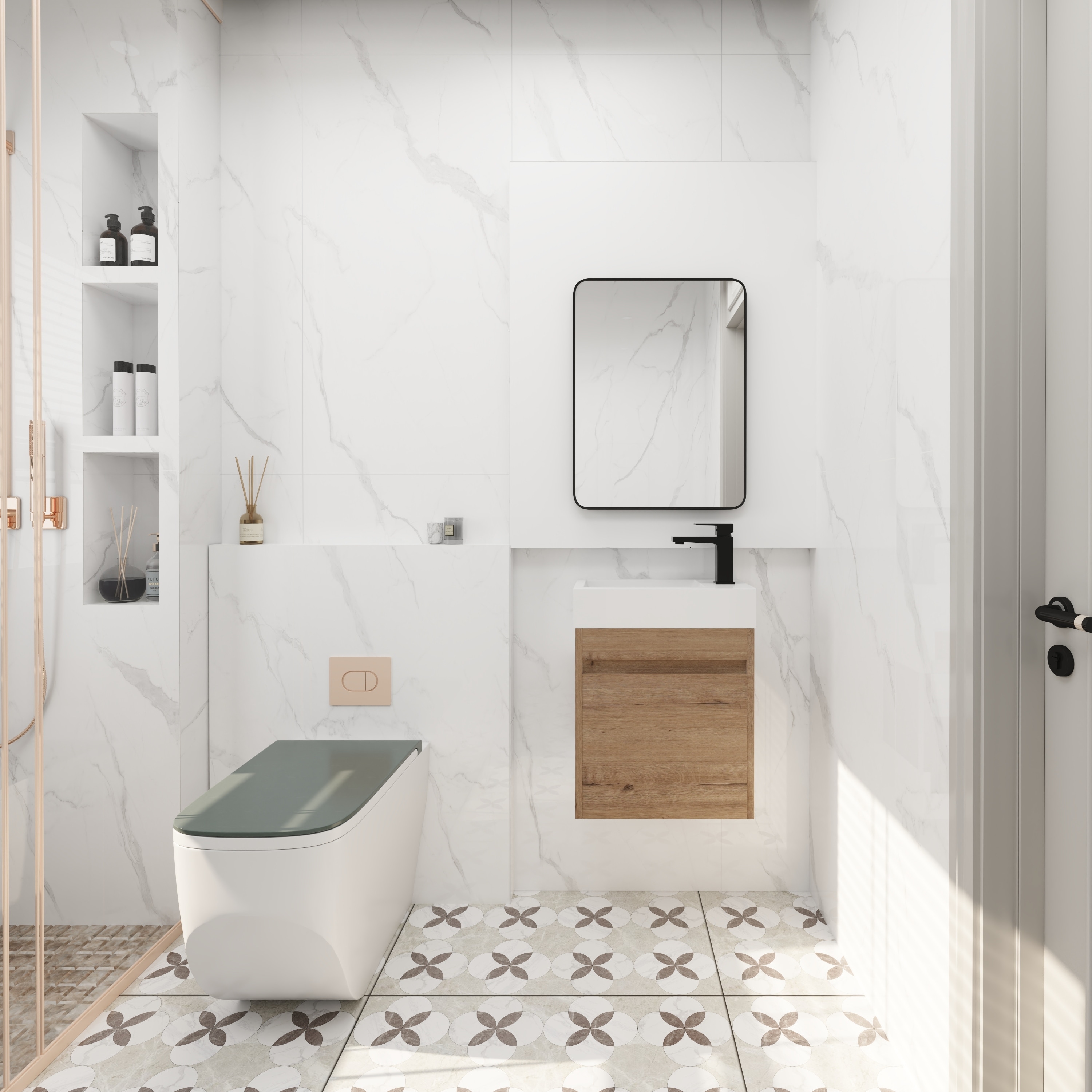 BNK 18 Inch Modern Powder room vanity with Soft Close Door, Single Sink ...