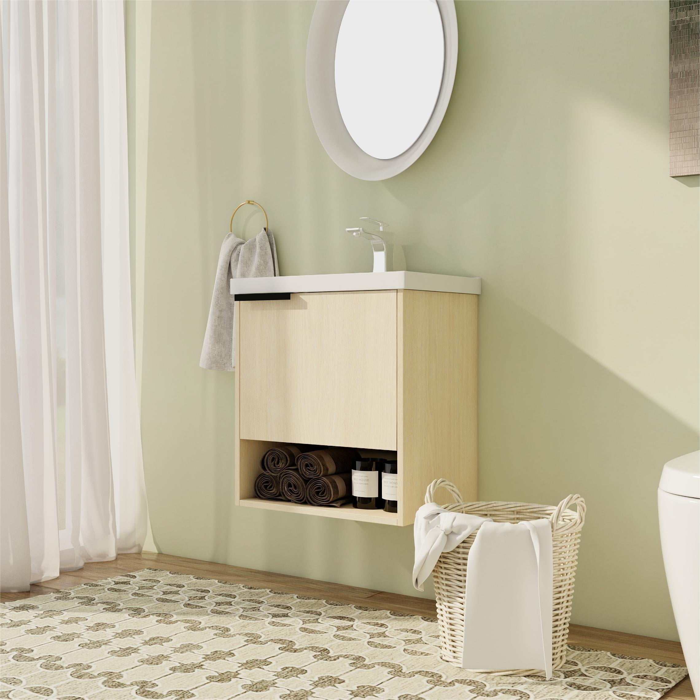 BNK 20 Inch Wall-Mounted Bathroom Vanity with White Ceramic Sink ...